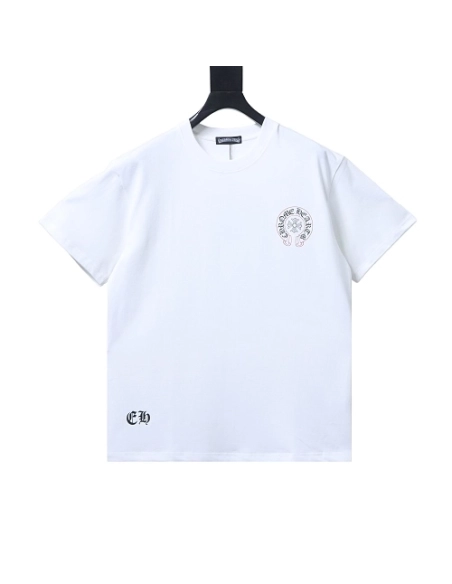Chrome Hearts Pink-Trimmed Horseshoe T-shirt White,Chrome Hearts T-Shirts,T-Shirts,CLOTHES