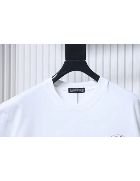 Chrome Hearts Pink-Trimmed Horseshoe T-shirt White,Chrome Hearts T-Shirts,T-Shirts,CLOTHES