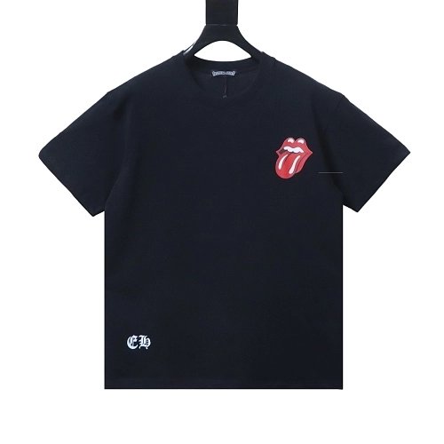 Chrome Hearts Rolling Stones Red Horseshoe Big Tongue Print T-Shirt Black,Chrome Hearts T-Shirts,T-Shirts,CLOTHES