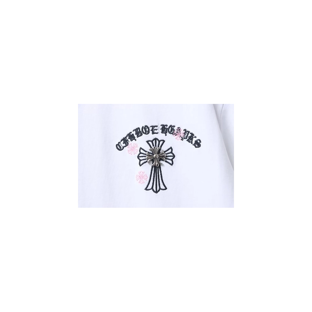 Chrome Hearts Sanskrit Cross Embroidered T-Shirt White,Chrome Hearts T-Shirts,T-Shirts,CLOTHES