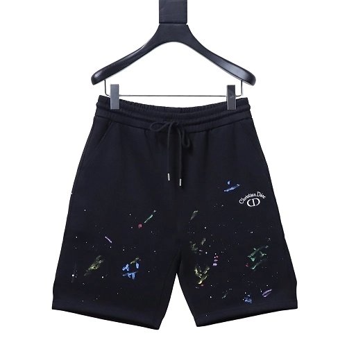 Dior Ink-Splatter Graffiti Embroidered Logo Shorts Black,Dior Shorts,Shorts,CLOTHES