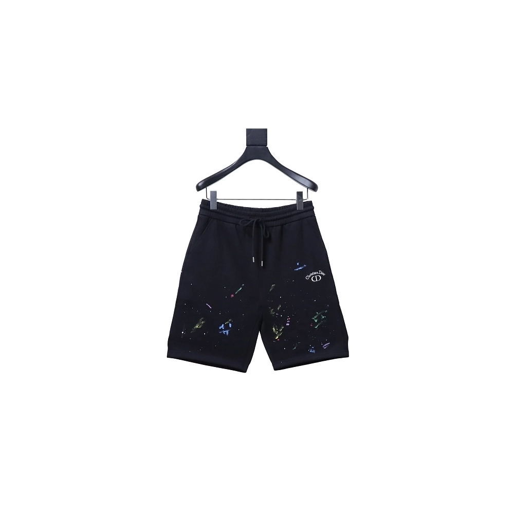 Dior Ink-Splatter Graffiti Embroidered Logo Shorts Black,Dior Shorts,Shorts,CLOTHES