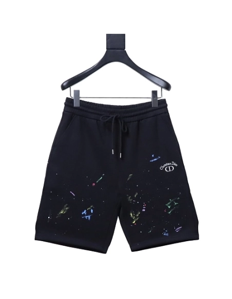Dior Ink-Splatter Graffiti Embroidered Logo Shorts Black,Dior Shorts,Shorts,CLOTHES