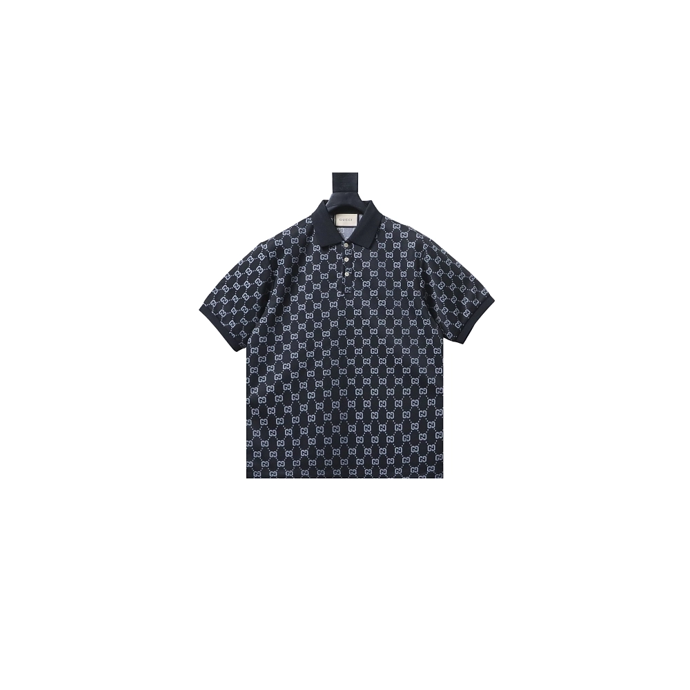 Gucci All-Over Print Short Sleeve Polo Shirt Black Gray,Gucci T-shirts,T-Shirts,CLOTHES