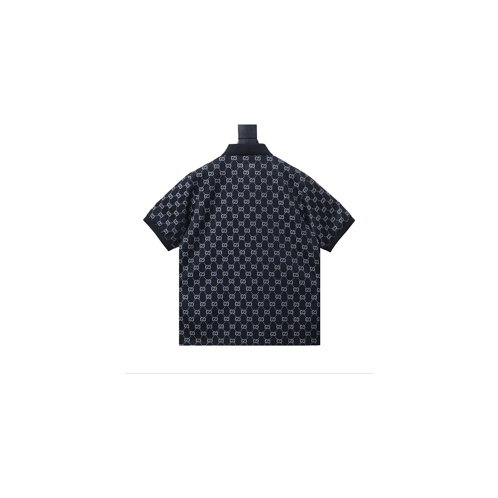 Gucci All-Over Print Short Sleeve Polo Shirt Black Gray,Gucci T-shirts,T-Shirts,CLOTHES