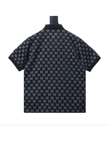 Gucci All-Over Print Short Sleeve Polo Shirt Black Gray,Gucci T-shirts,T-Shirts,CLOTHES