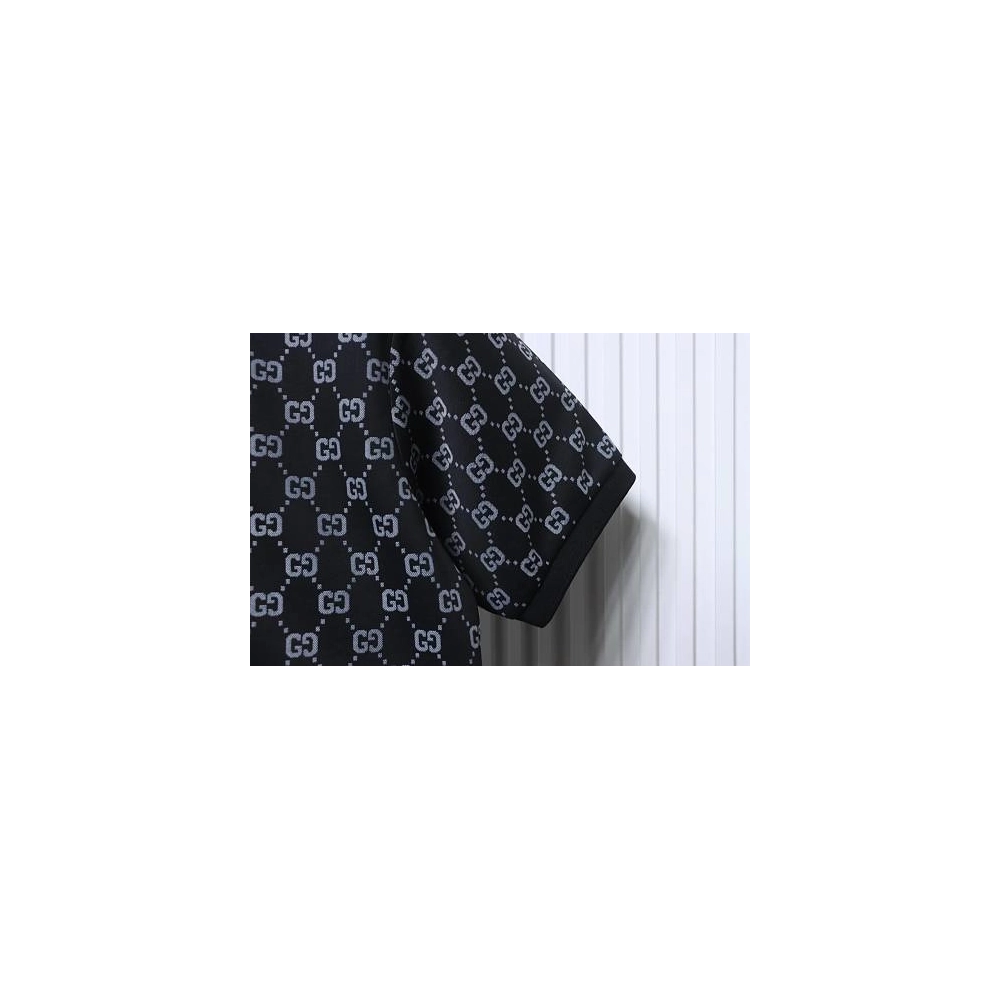 Gucci All-Over Print Short Sleeve Polo Shirt Black Gray,Gucci T-shirts,T-Shirts,CLOTHES