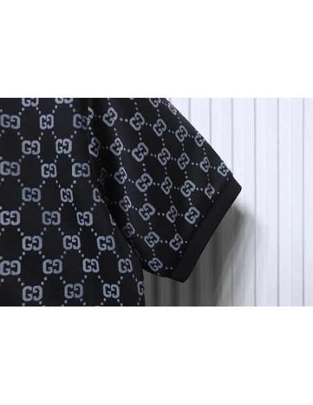 Gucci All-Over Print Short Sleeve Polo Shirt Black Gray,Gucci T-shirts,T-Shirts,CLOTHES