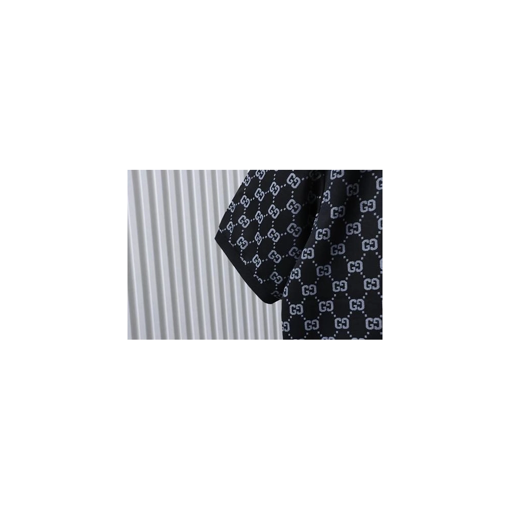 Gucci All-Over Print Short Sleeve Polo Shirt Black Gray,Gucci T-shirts,T-Shirts,CLOTHES
