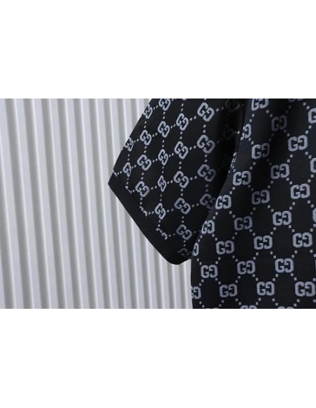 Gucci All-Over Print Short Sleeve Polo Shirt Black Gray,Gucci T-shirts,T-Shirts,CLOTHES