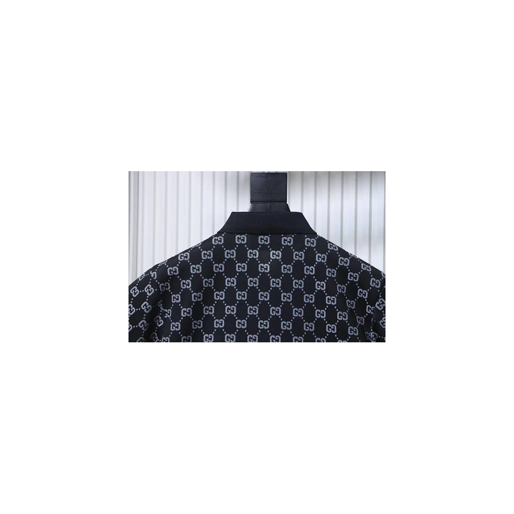 Gucci All-Over Print Short Sleeve Polo Shirt Black Gray,Gucci T-shirts,T-Shirts,CLOTHES