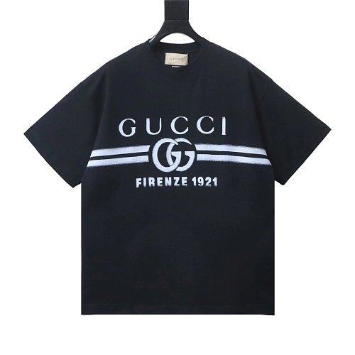 Gucci Black and White Gradient Belt Print T-shirt Black,Gucci T-shirts,T-Shirts,CLOTHES