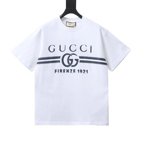 Gucci Black and White Gradient Belt Print T-shirt White,Gucci T-shirts,T-Shirts,CLOTHES