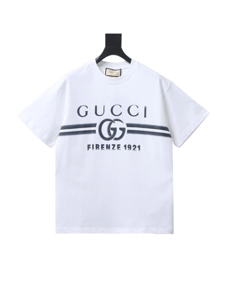 Gucci Black and White Gradient Belt Print T-shirt White,Gucci T-shirts,T-Shirts,CLOTHES
