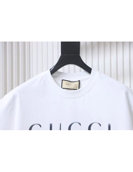 Gucci Black and White Gradient Belt Print T-shirt White,Gucci T-shirts,T-Shirts,CLOTHES