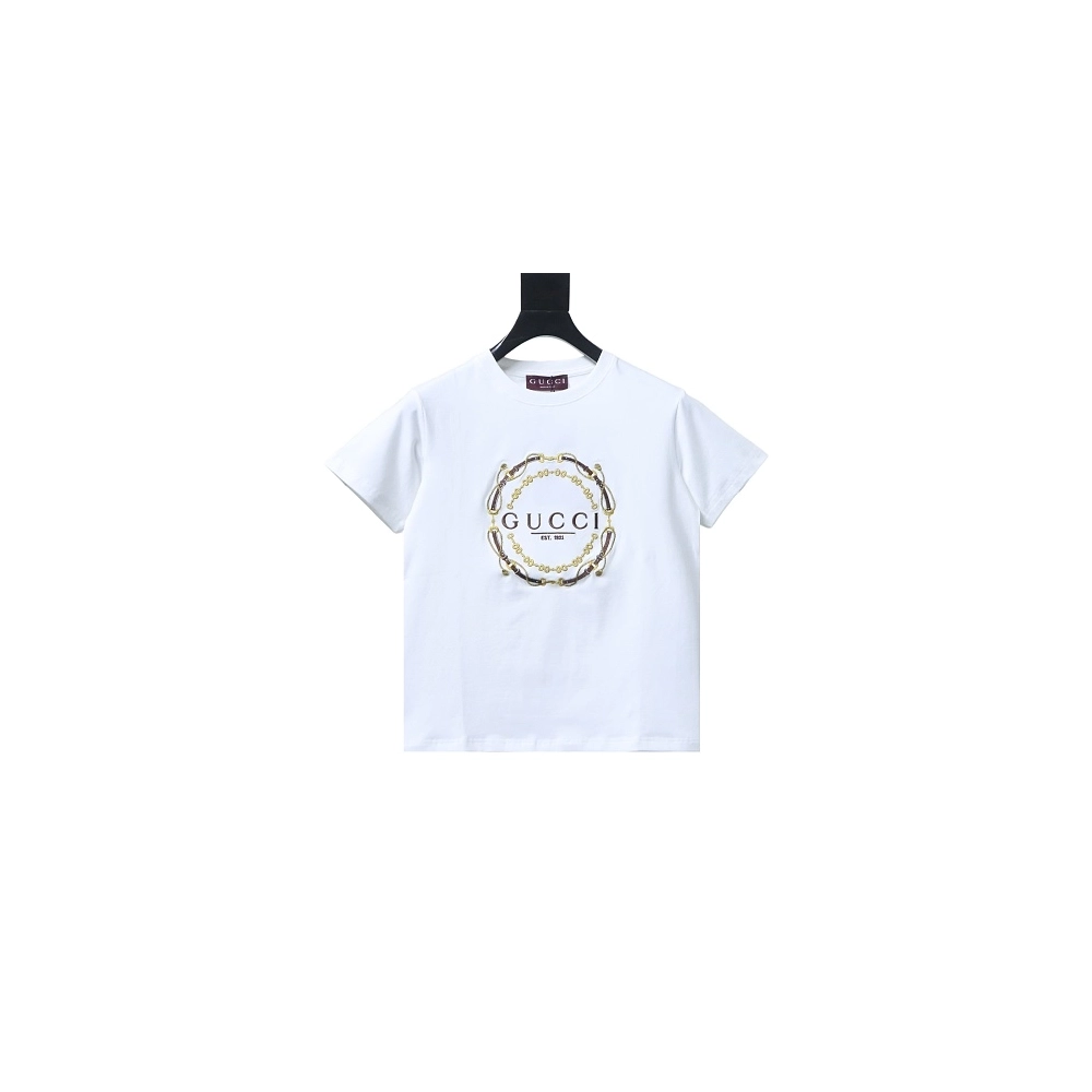 Gucci Interlocking Bridle Motif Letter Embroidery T-shirt White,Gucci T-shirts,T-Shirts,CLOTHES