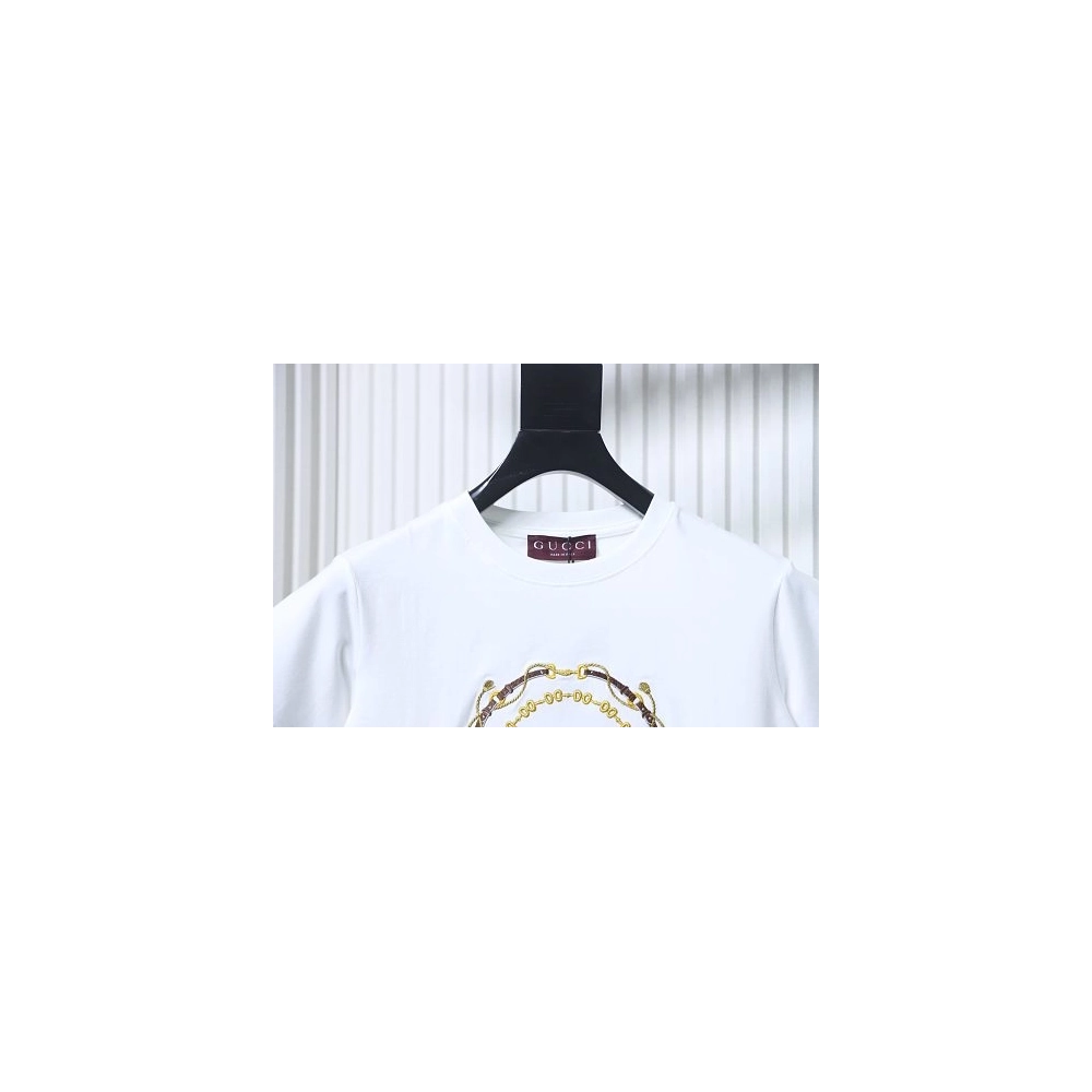 Gucci Interlocking Bridle Motif Letter Embroidery T-shirt White,Gucci T-shirts,T-Shirts,CLOTHES