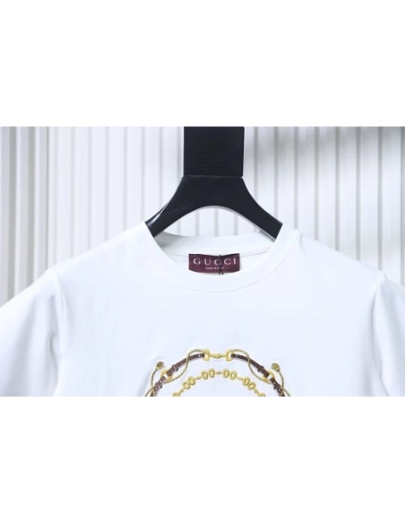 Gucci Interlocking Bridle Motif Letter Embroidery T-shirt White,Gucci T-shirts,T-Shirts,CLOTHES