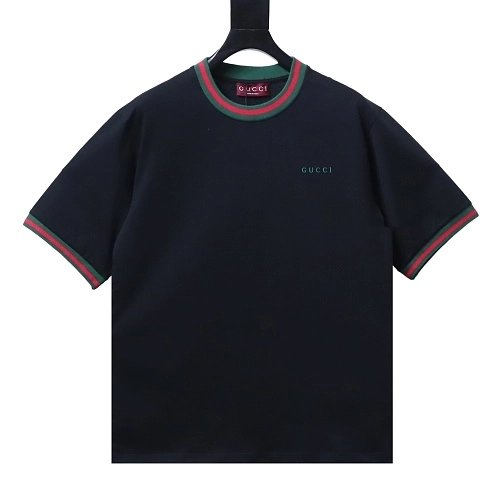 Gucci Red and Green Ribbed Crew-Neck T-Shirt Black,Gucci T-shirts,T-Shirts,CLOTHES