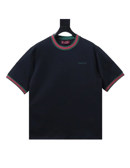 Gucci Red and Green Ribbed Crew-Neck T-Shirt Black,Gucci T-shirts,T-Shirts,CLOTHES