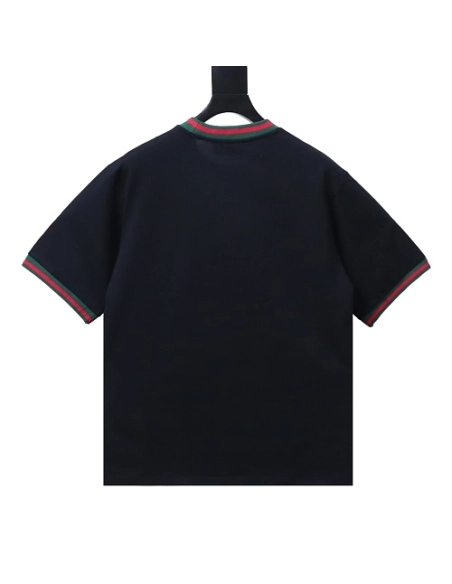 Gucci Red and Green Ribbed Crew-Neck T-Shirt Black,Gucci T-shirts,T-Shirts,CLOTHES