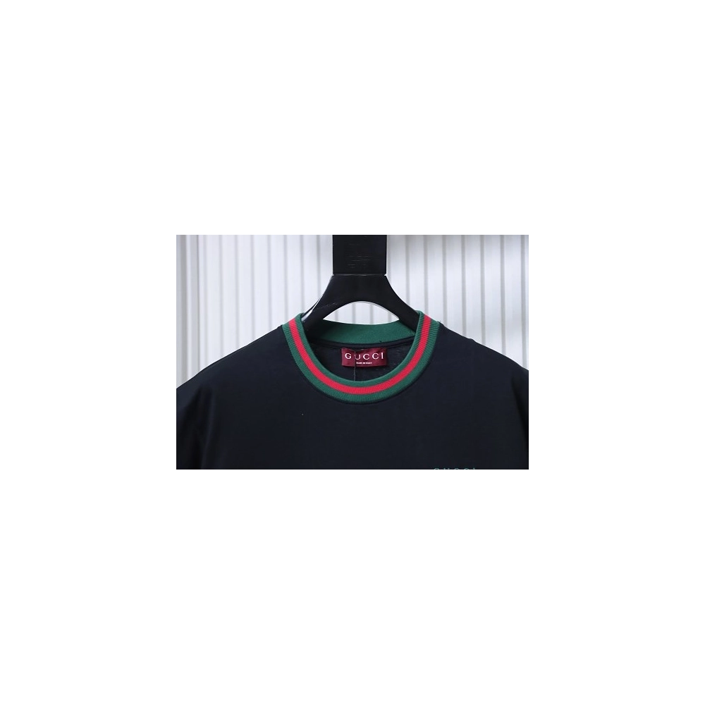 Gucci Red and Green Ribbed Crew-Neck T-Shirt Black,Gucci T-shirts,T-Shirts,CLOTHES