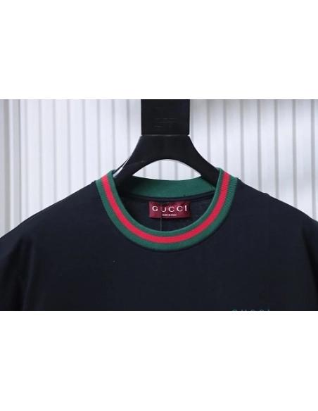Gucci Red and Green Ribbed Crew-Neck T-Shirt Black,Gucci T-shirts,T-Shirts,CLOTHES
