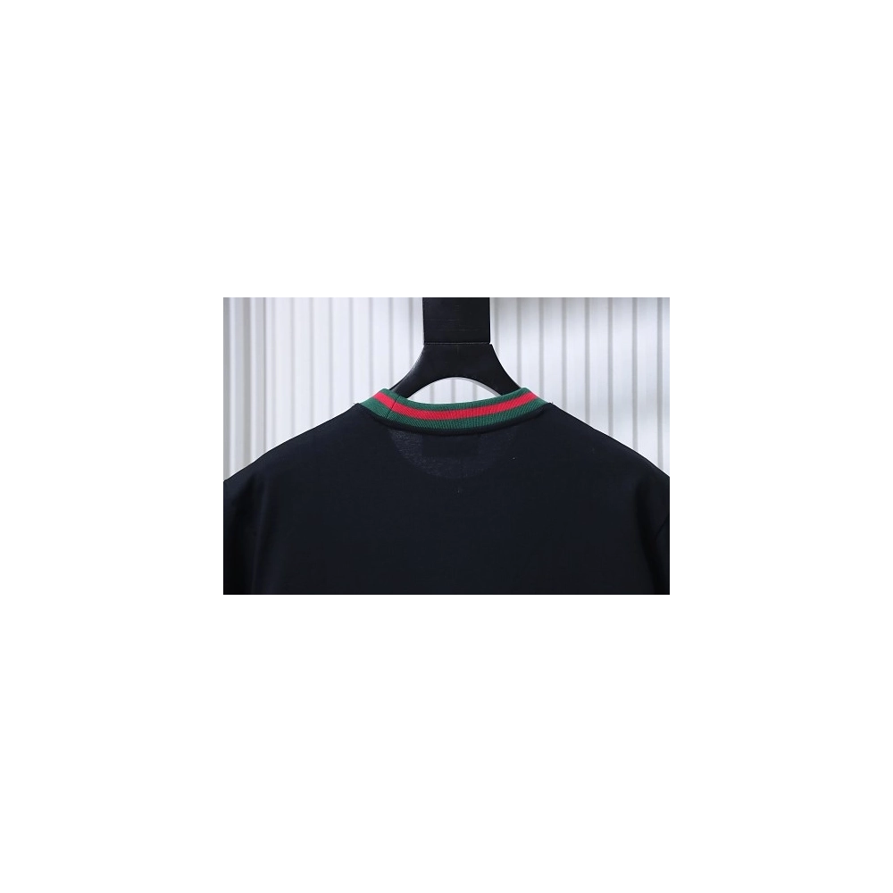Gucci Red and Green Ribbed Crew-Neck T-Shirt Black,Gucci T-shirts,T-Shirts,CLOTHES