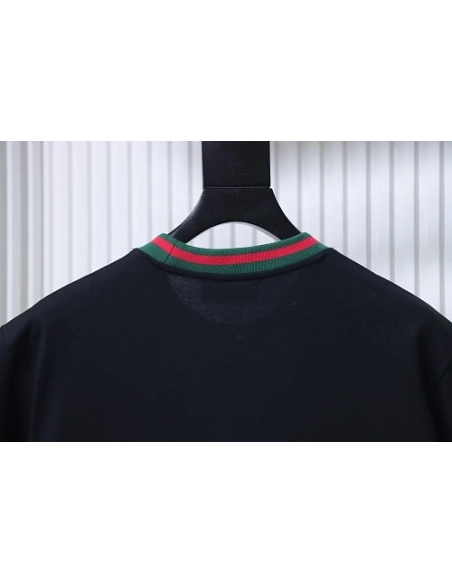 Gucci Red and Green Ribbed Crew-Neck T-Shirt Black,Gucci T-shirts,T-Shirts,CLOTHES