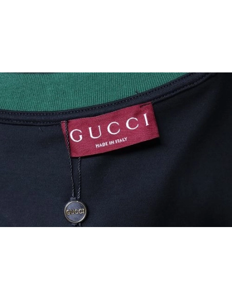 Gucci Red and Green Ribbed Crew-Neck T-Shirt Black,Gucci T-shirts,T-Shirts,CLOTHES
