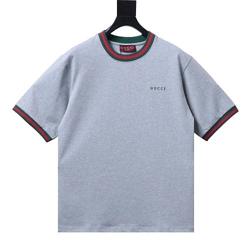 Gucci Red and Green Ribbed Crew-Neck T-Shirt Gray,Gucci T-shirts,T-Shirts,CLOTHES