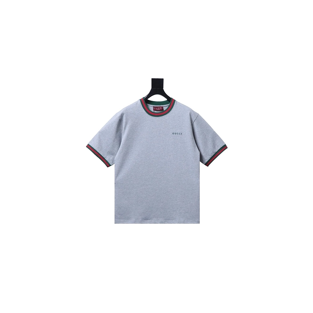 Gucci Red and Green Ribbed Crew-Neck T-Shirt Gray,Gucci T-shirts,T-Shirts,CLOTHES