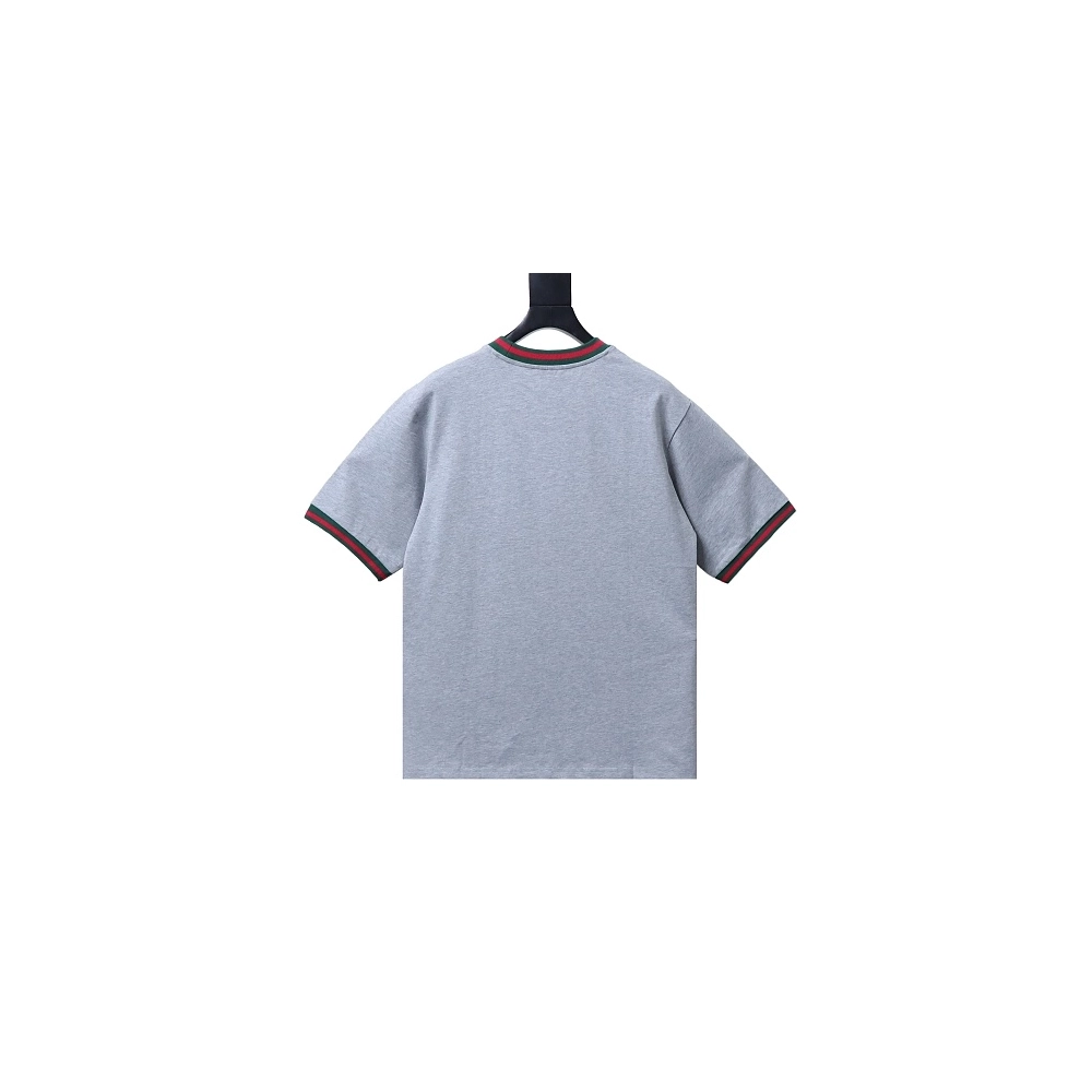 Gucci Red and Green Ribbed Crew-Neck T-Shirt Gray,Gucci T-shirts,T-Shirts,CLOTHES