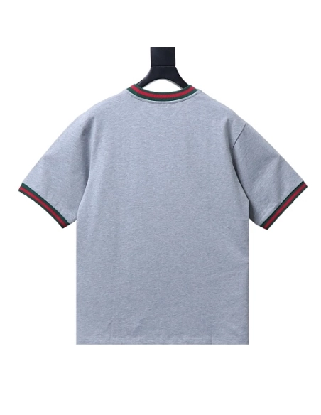 Gucci Red and Green Ribbed Crew-Neck T-Shirt Gray,Gucci T-shirts,T-Shirts,CLOTHES