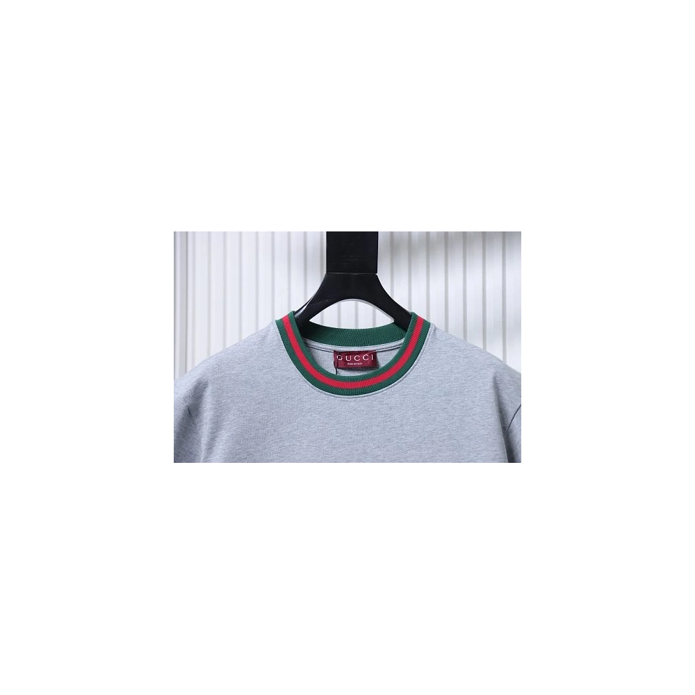 Gucci Red and Green Ribbed Crew-Neck T-Shirt Gray,Gucci T-shirts,T-Shirts,CLOTHES