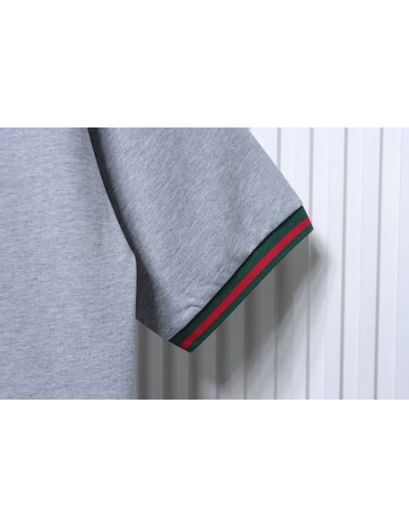 Gucci Red and Green Ribbed Crew-Neck T-Shirt Gray,Gucci T-shirts,T-Shirts,CLOTHES