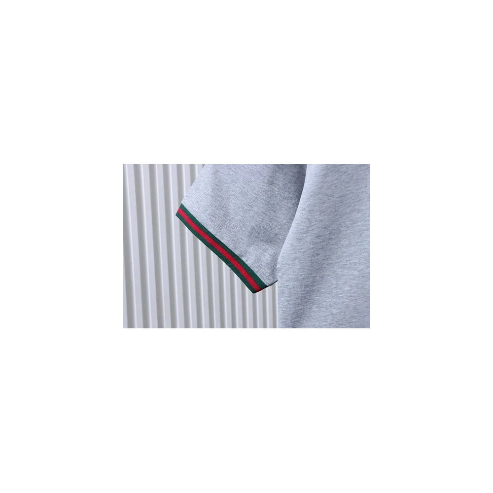 Gucci Red and Green Ribbed Crew-Neck T-Shirt Gray,Gucci T-shirts,T-Shirts,CLOTHES