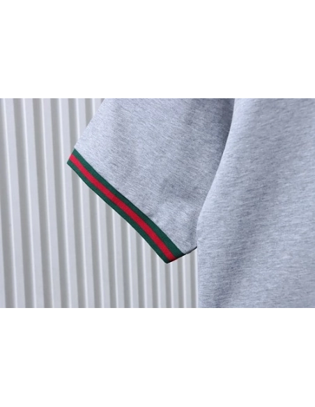 Gucci Red and Green Ribbed Crew-Neck T-Shirt Gray,Gucci T-shirts,T-Shirts,CLOTHES