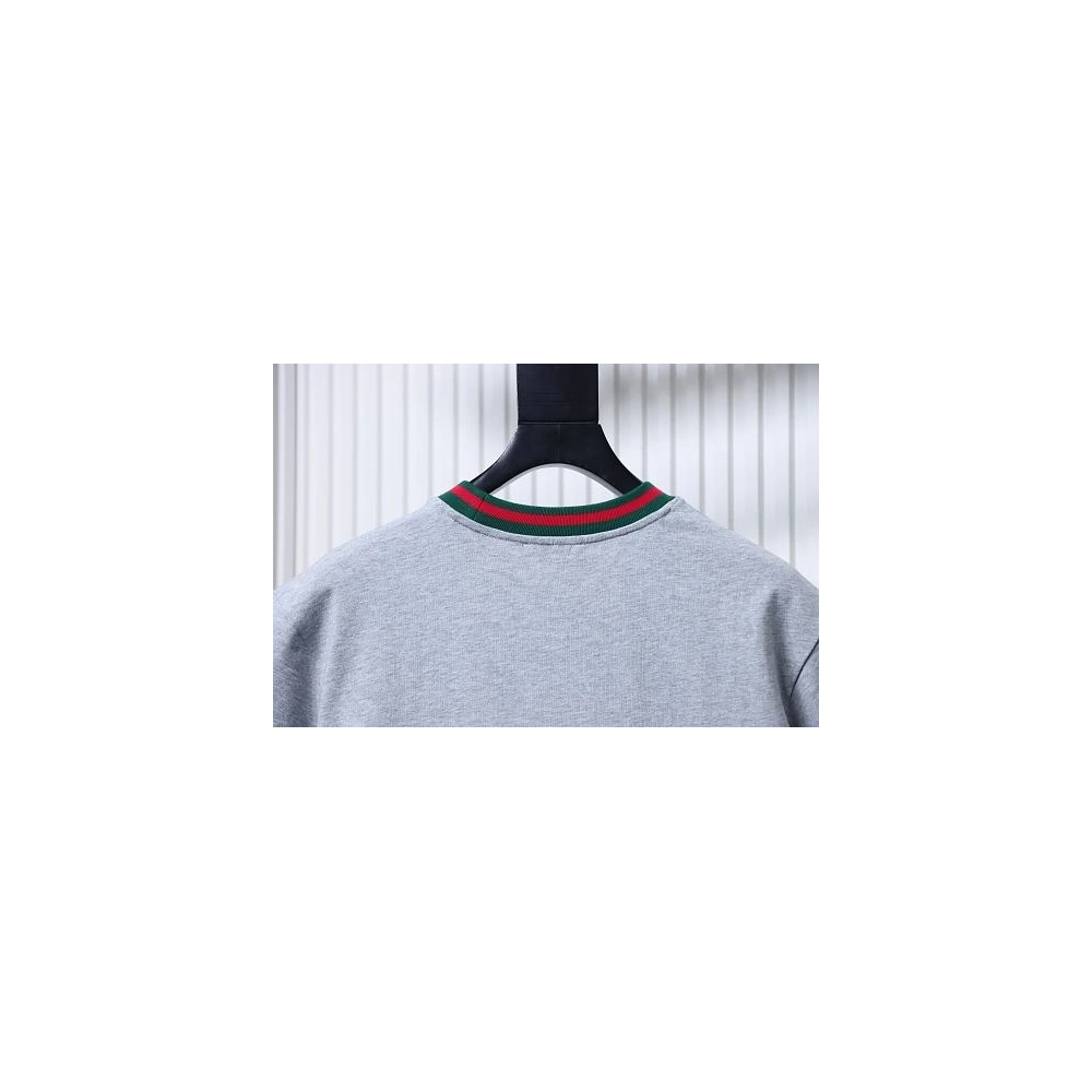 Gucci Red and Green Ribbed Crew-Neck T-Shirt Gray,Gucci T-shirts,T-Shirts,CLOTHES