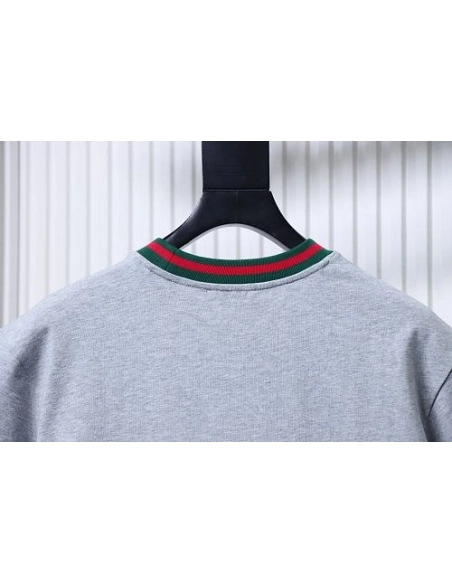 Gucci Red and Green Ribbed Crew-Neck T-Shirt Gray,Gucci T-shirts,T-Shirts,CLOTHES