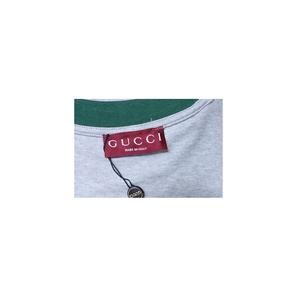 Gucci Red and Green Ribbed Crew-Neck T-Shirt Gray,Gucci T-shirts,T-Shirts,CLOTHES