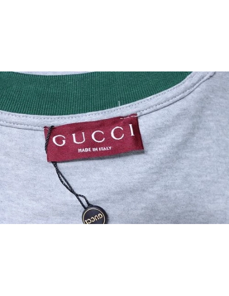 Gucci Red and Green Ribbed Crew-Neck T-Shirt Gray,Gucci T-shirts,T-Shirts,CLOTHES