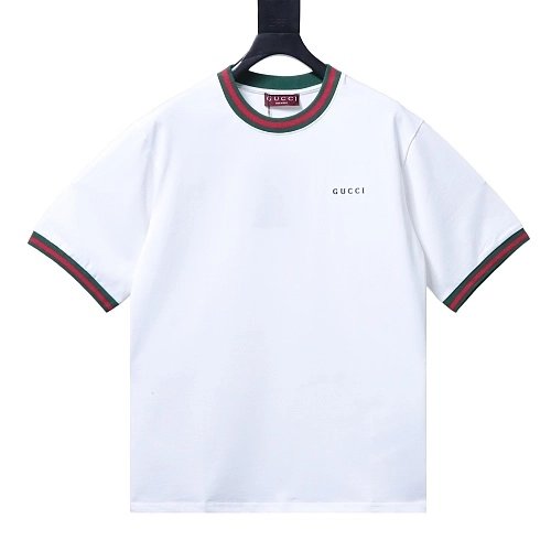 Gucci Red and Green Ribbed Crew-Neck T-Shirt White,Gucci T-shirts,T-Shirts,CLOTHES