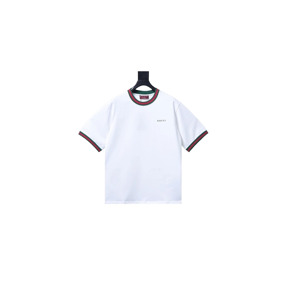 Gucci Red and Green Ribbed Crew-Neck T-Shirt White,Gucci T-shirts,T-Shirts,CLOTHES