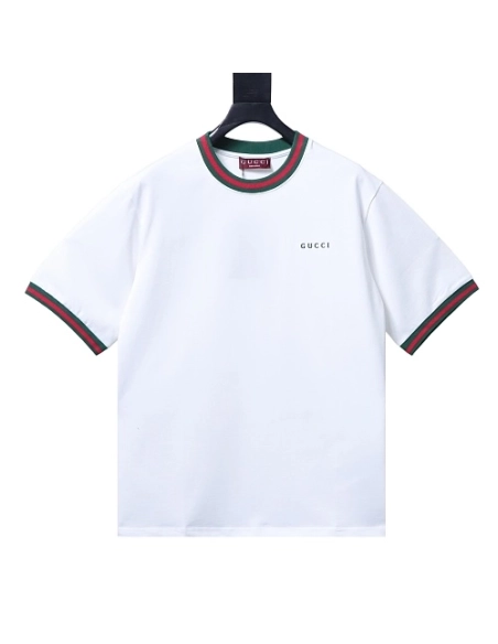 Gucci Red and Green Ribbed Crew-Neck T-Shirt White,Gucci T-shirts,T-Shirts,CLOTHES