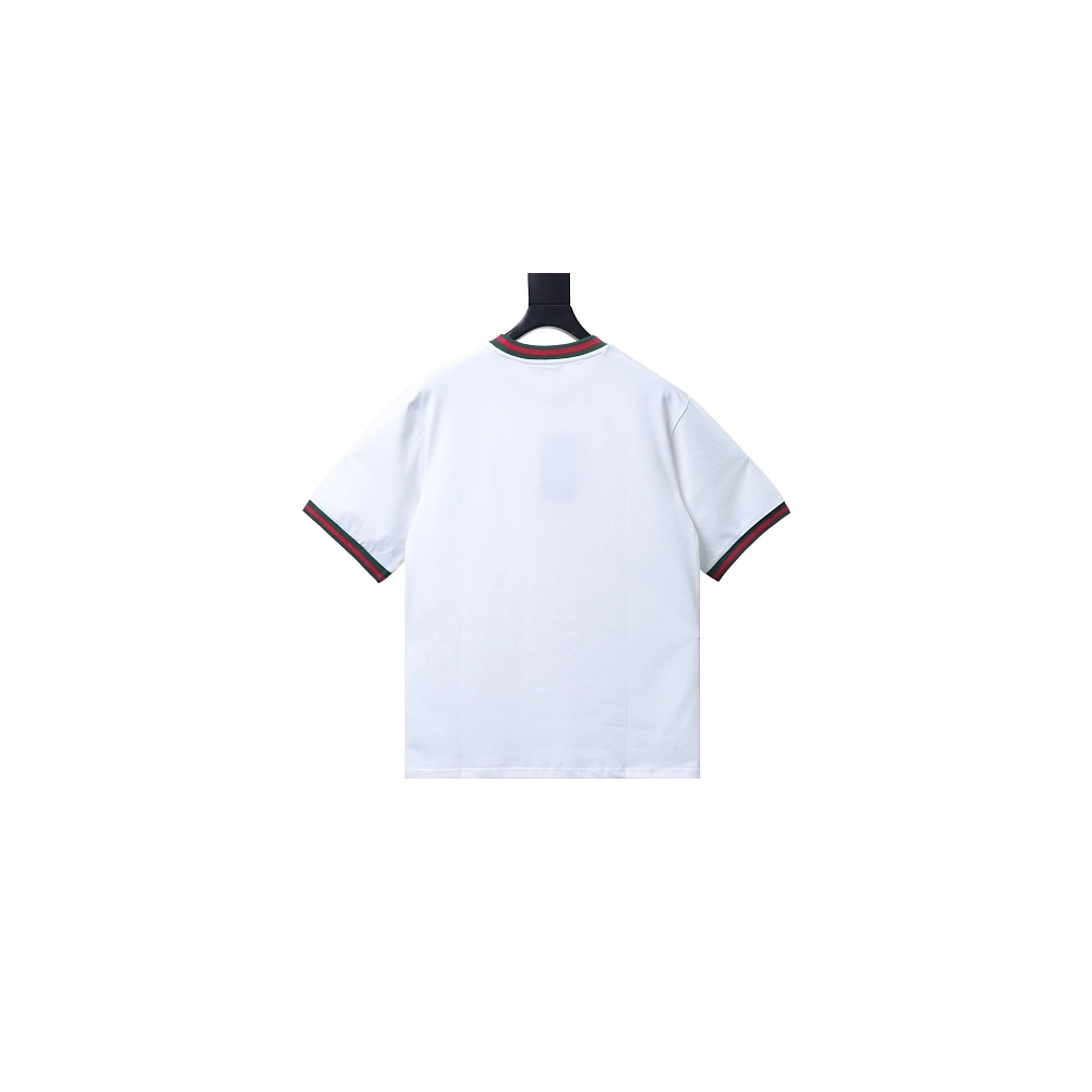 Gucci Red and Green Ribbed Crew-Neck T-Shirt White,Gucci T-shirts,T-Shirts,CLOTHES