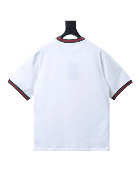 Gucci Red and Green Ribbed Crew-Neck T-Shirt White,Gucci T-shirts,T-Shirts,CLOTHES