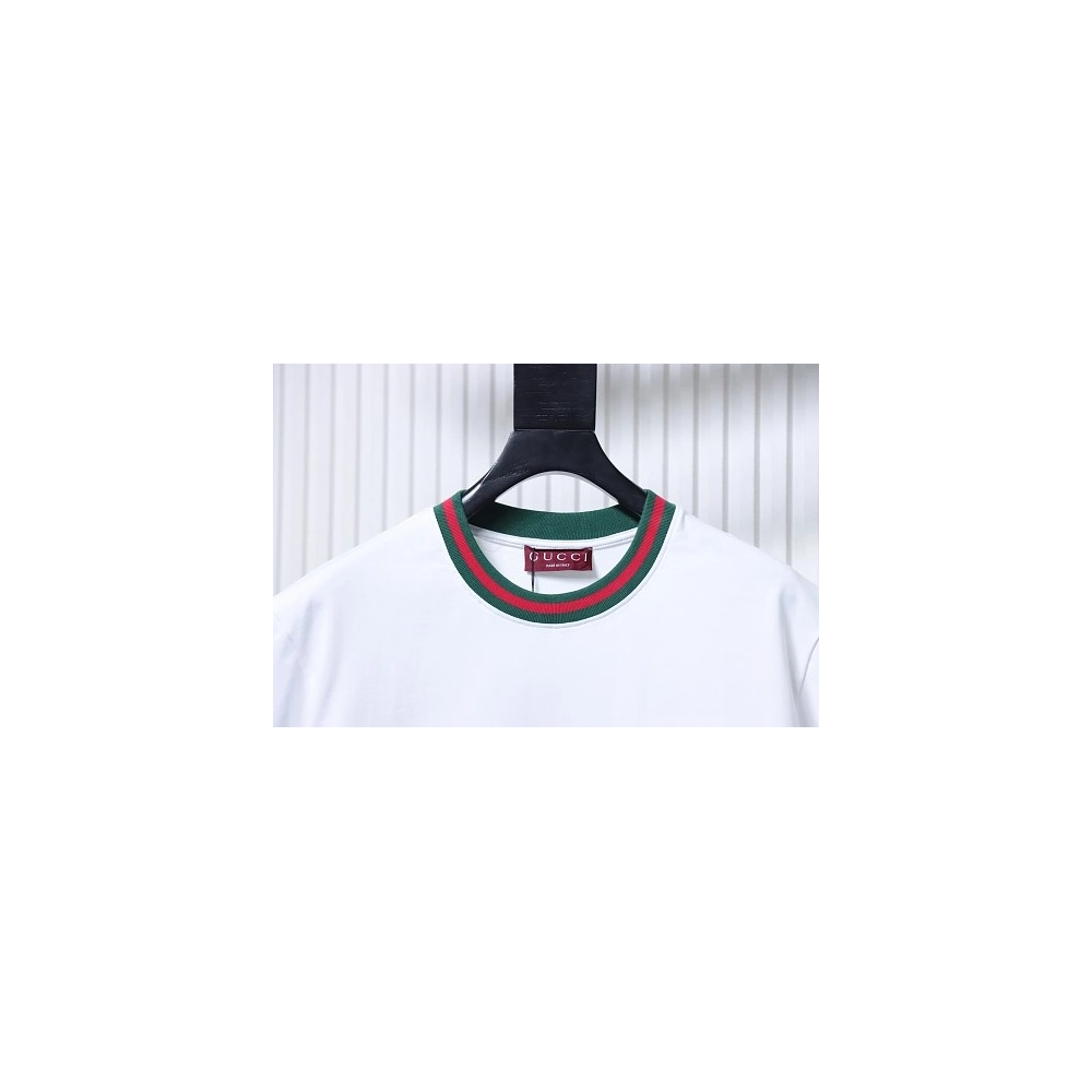 Gucci Red and Green Ribbed Crew-Neck T-Shirt White,Gucci T-shirts,T-Shirts,CLOTHES