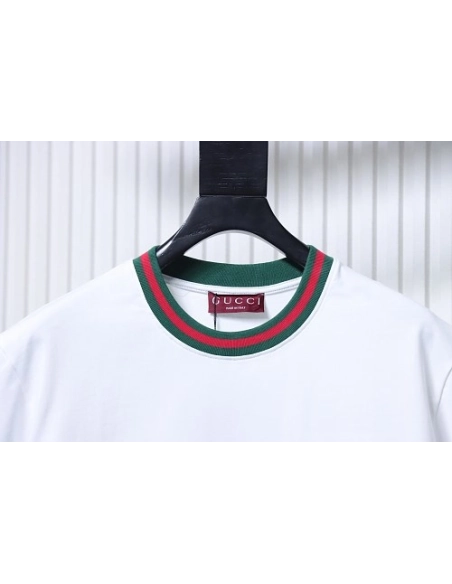 Gucci Red and Green Ribbed Crew-Neck T-Shirt White,Gucci T-shirts,T-Shirts,CLOTHES