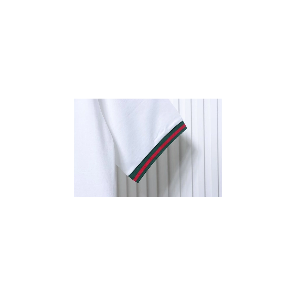 Gucci Red and Green Ribbed Crew-Neck T-Shirt White,Gucci T-shirts,T-Shirts,CLOTHES